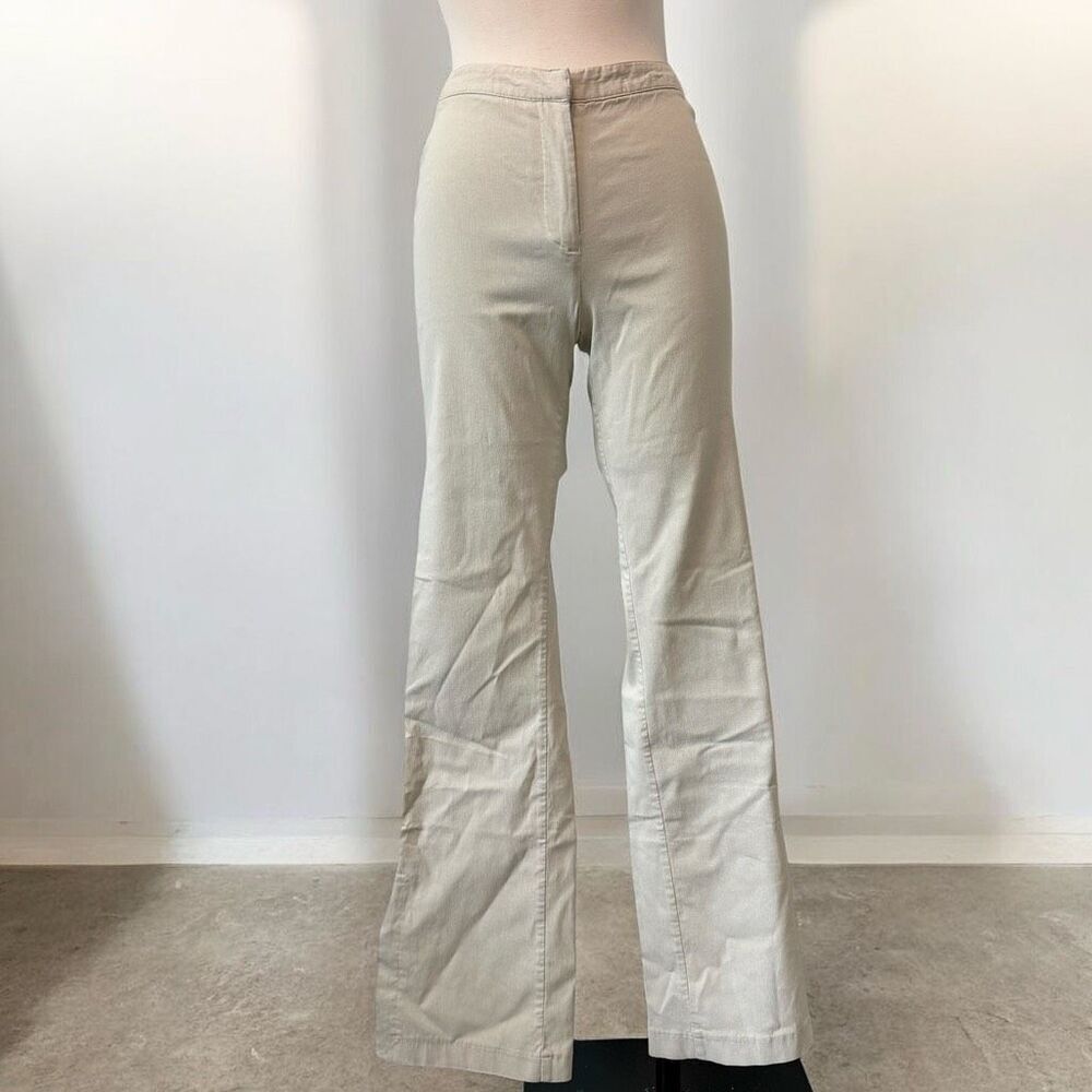 Express Y2K Low Mid Rise Khaki Tan Pants Flare Side Slit Leg 1/2 XS
